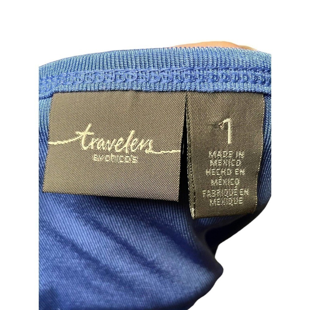 Chico’s Travelers Blue Keyhole Tunic Top Size 1 (US Size 8-10) Medium Slinky - Picture 7 of 7